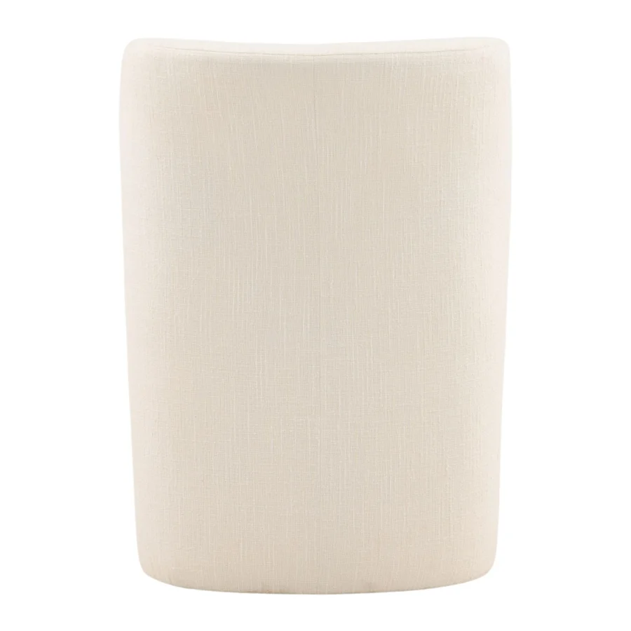 Dining chair by Dovetail Saoirse in matte off-white textured fabric with a curved barrel silhouette and continuous form