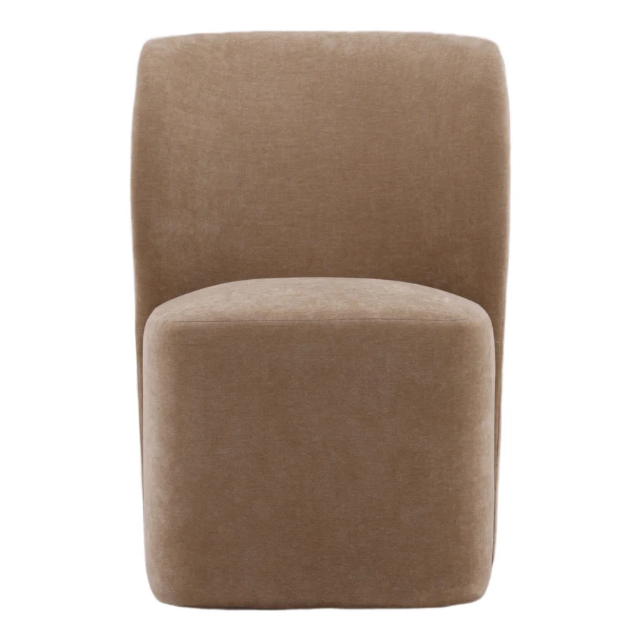 Dining chair by Dovetail in beige fabric with monolithic frame and matte finish