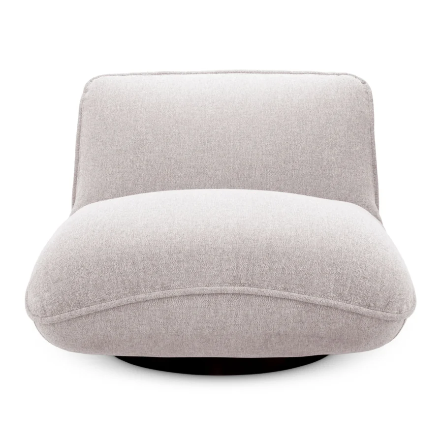 Lounge chair by Eichholtz in light gray Mauritius fabric featuring prominent piping and a black powder coated steel base