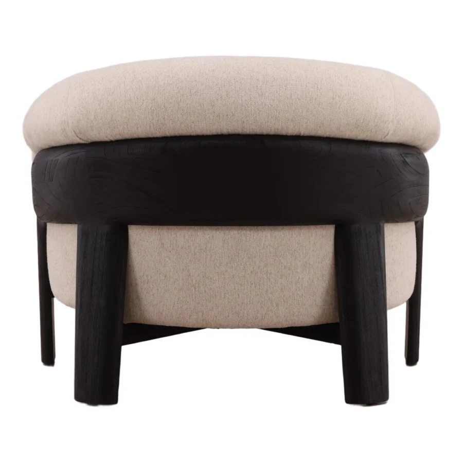 Occasional chair by Dovetail in light beige textured fabric upholstery with dark wood frame and matte finish grain