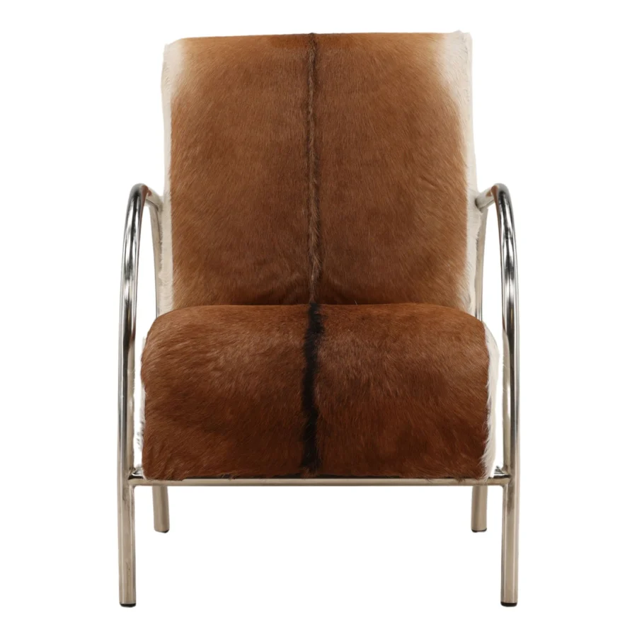 Lounge chair by Dovetail in textured hair-on-hide upholstery with a metal frame