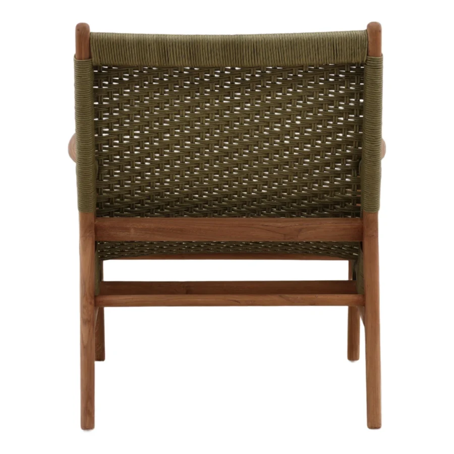 Lounge chair by Dovetail in dark moss green woven cord upholstery with wood frame and smooth matte natural finish