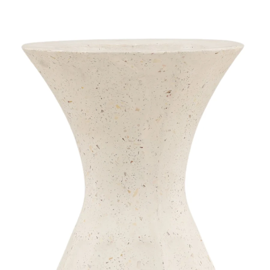 Vase by Dovetail Westmere in off-white stone-composite with matte porous finish and irregular tan brown grey speckled dots