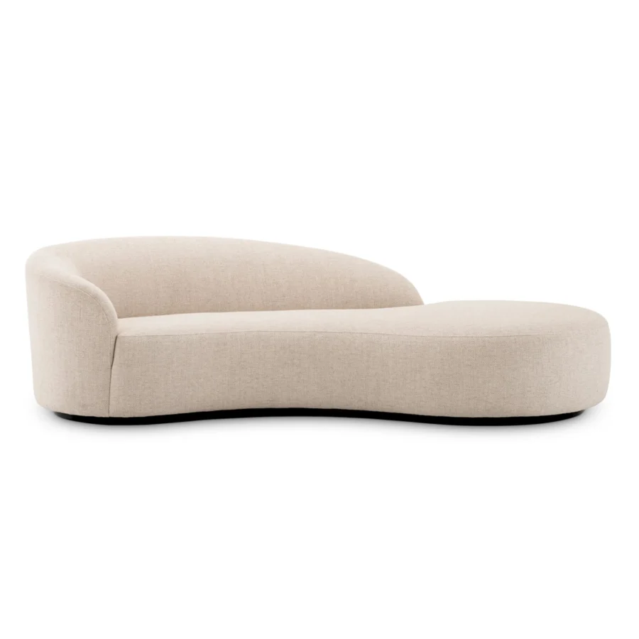 Sofa by Eichholtz in light beige Pausa Natural fabric with textured granular weave, resting on recessed black base
