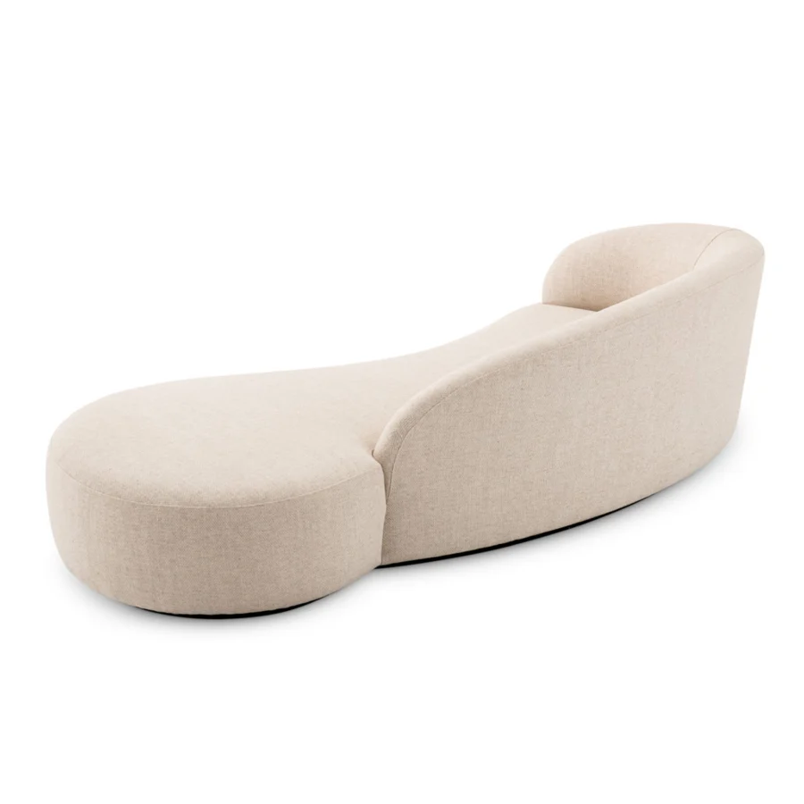 Sofa by Eichholtz Bernd in Pausa Natural fabric with light beige woven texture on a black base featuring curved form