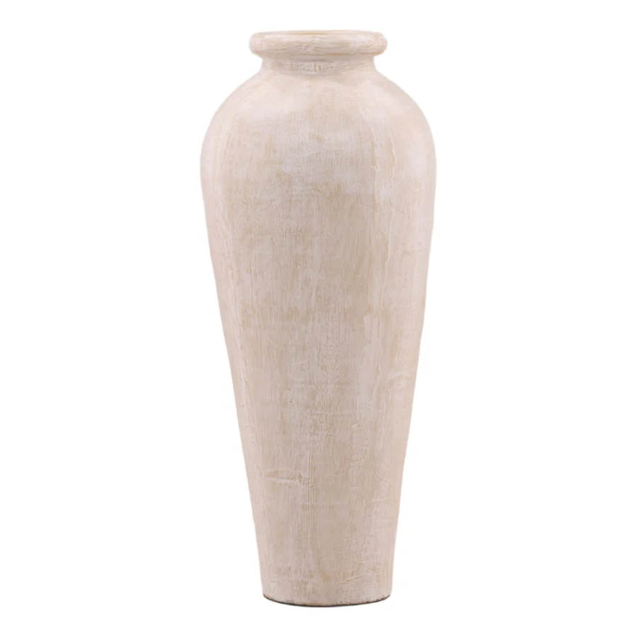 Pot by Dovetail Home in pale cream beige matte with weathered textured surface, flared rim and flat circular base