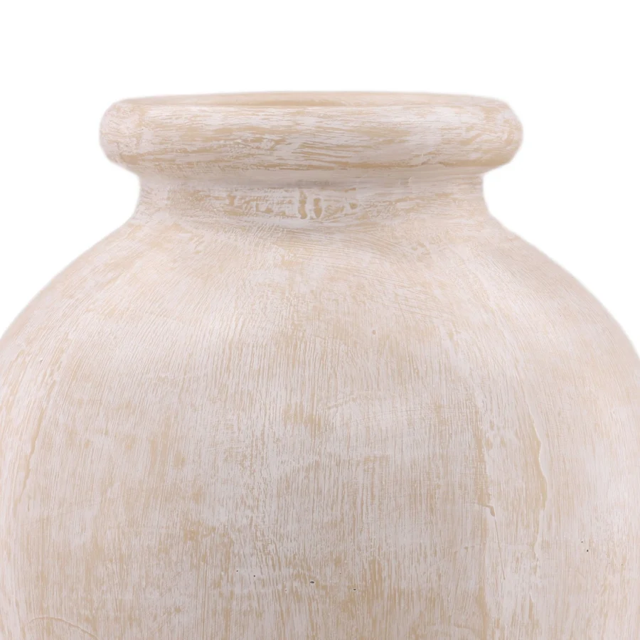 Pot by Dovetail in cream base with whitewashed finish, showing multi directional brushstrokes and thick rim