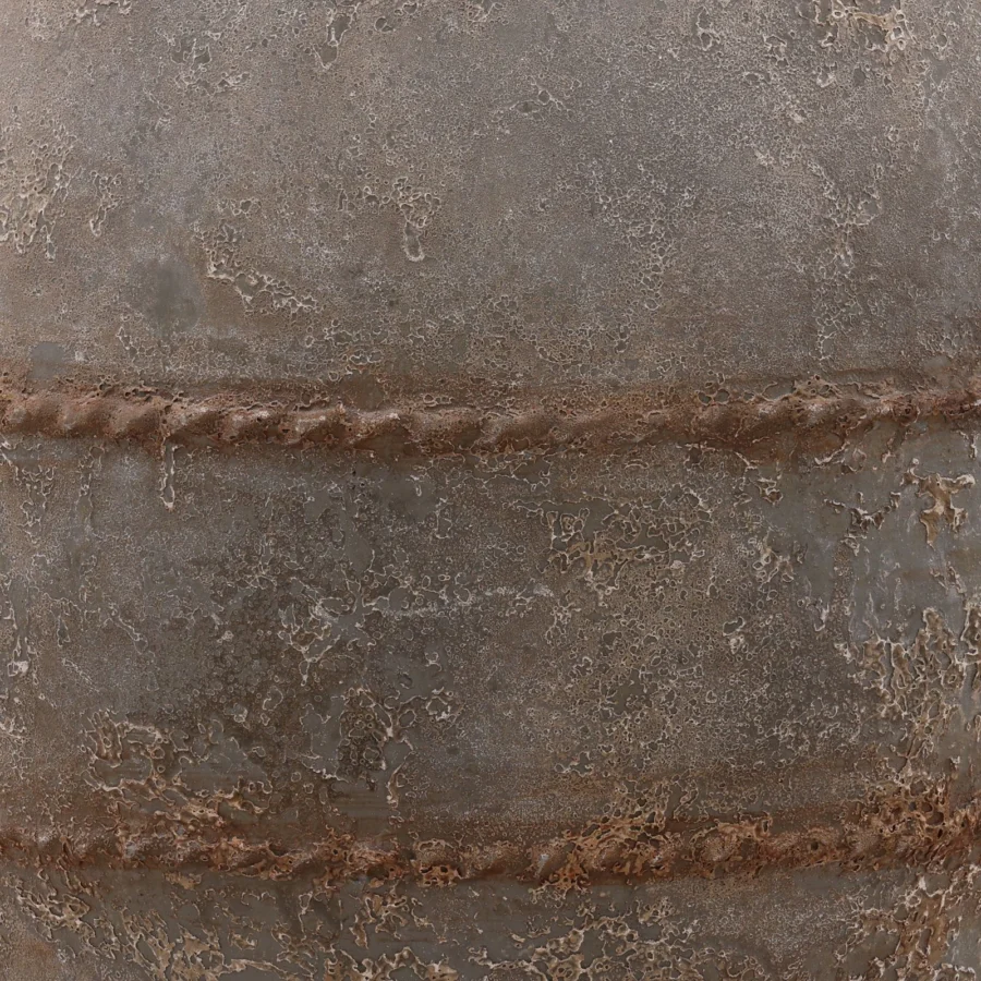 Pot by Dovetail in earthenware with weathered finish, featuring cylindrical body and rope bands