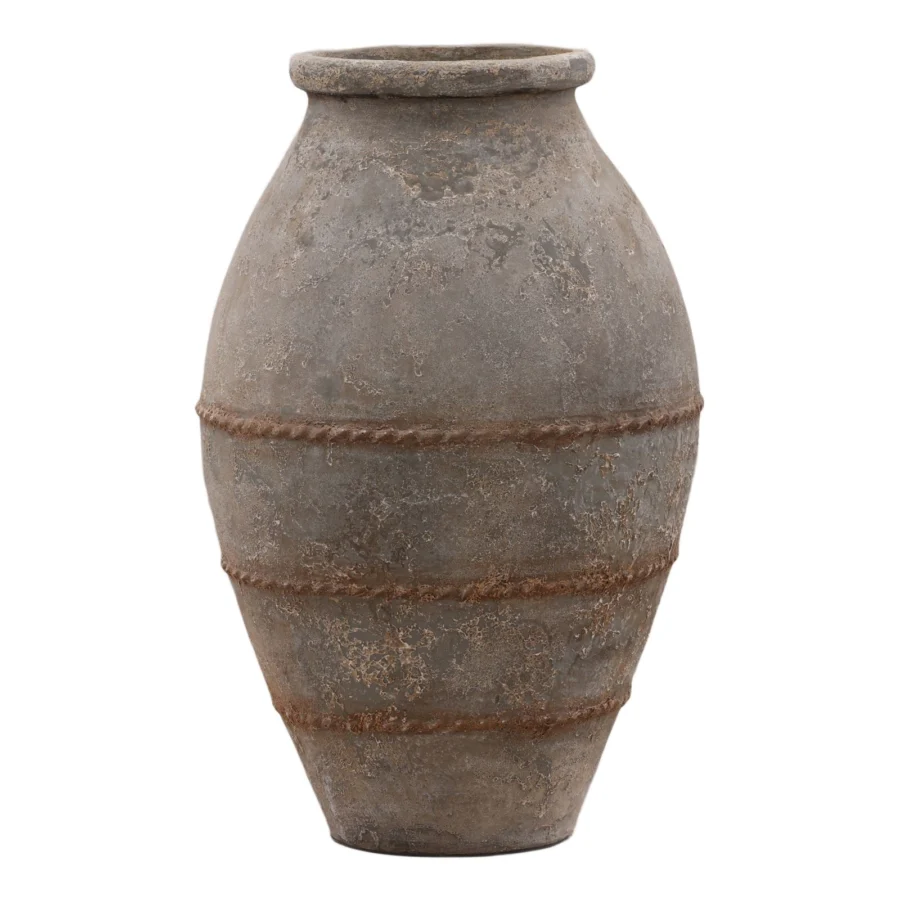 Pot by Dovetail in ceramic with matte finish, showing grey tone, sand mottling, and rust rope bands