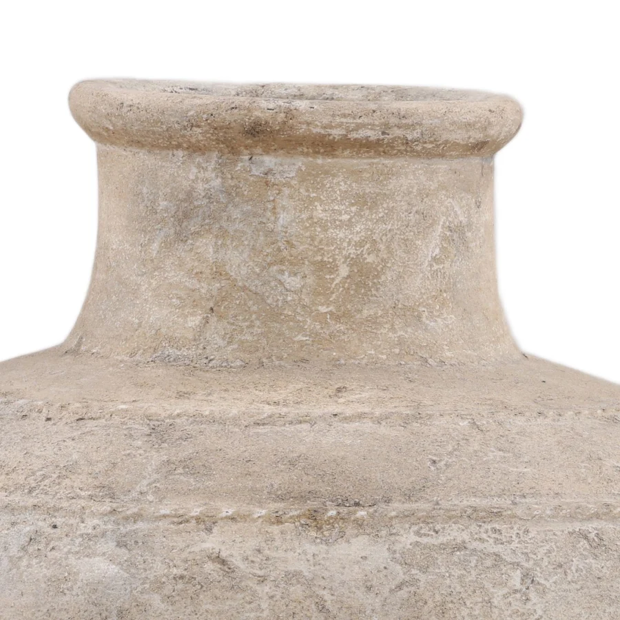 Planter by Dovetail in mineral with matte weathered pale beige finish, amphora silhouette plus indented horizontal band