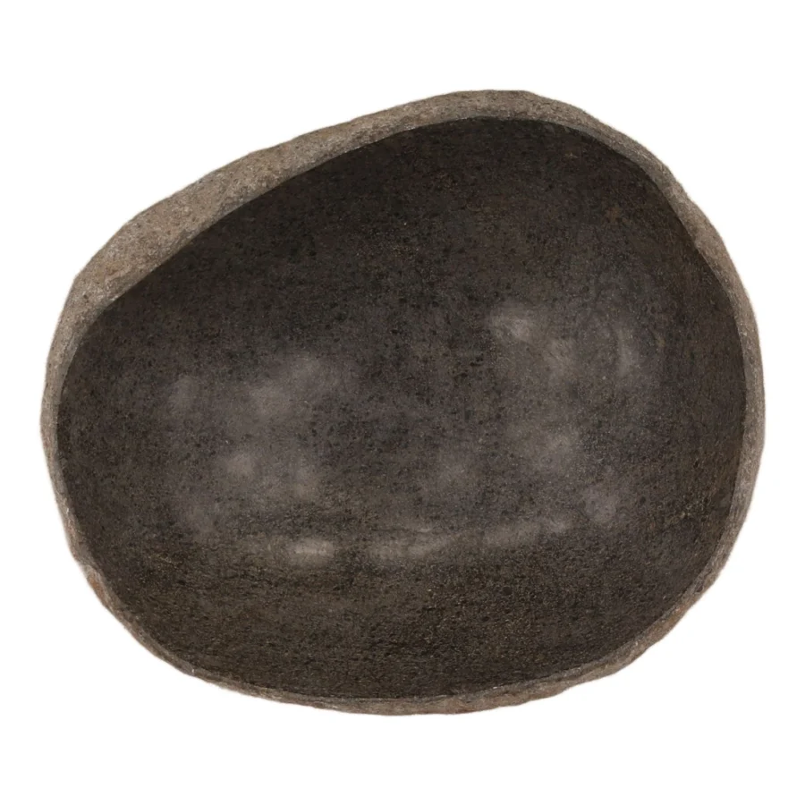 Bowl by Dovetail Eloro in natural stone material with dark mottled charcoal grey interior and weathered earthy brown exterior finish