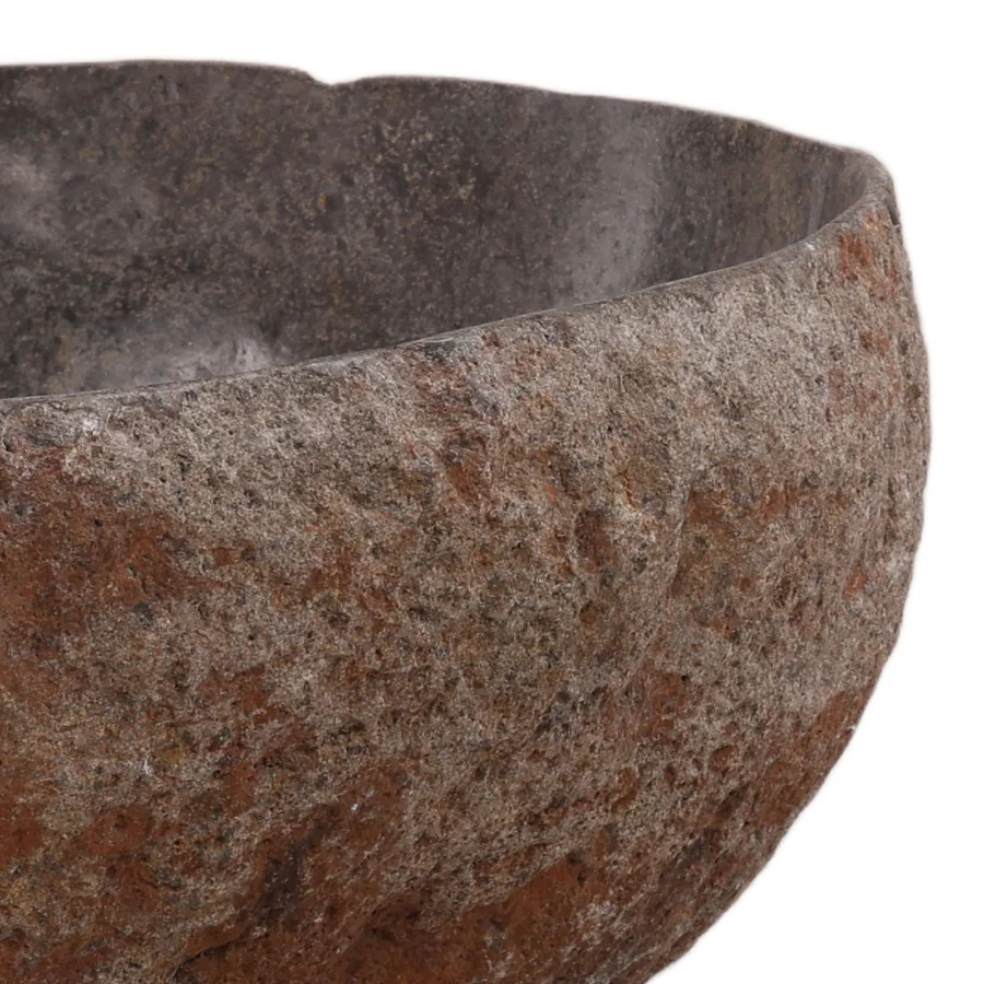 Bowl by Dovetail Eloro in natural stone with charcoal grey, reddish-brown, rust tones and semi-polished pitted finish
