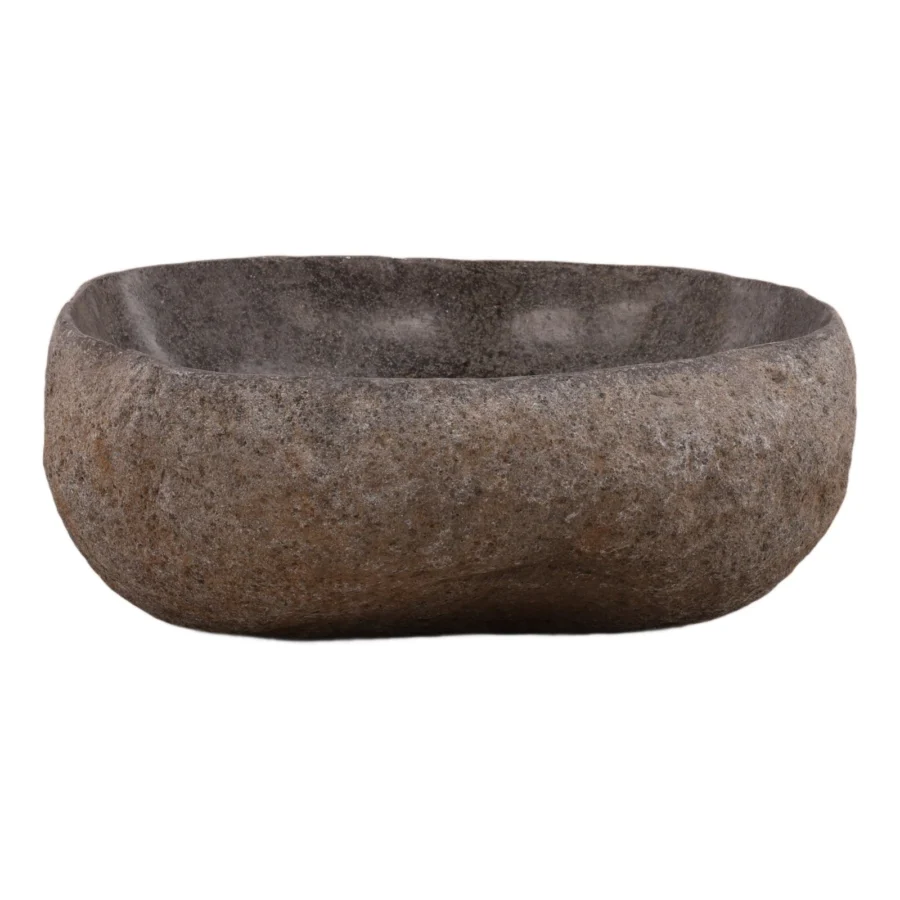 Bowl by Dovetail crafted from stone in dark gray with earthy brown charcoal tones and a rough porous textured finish