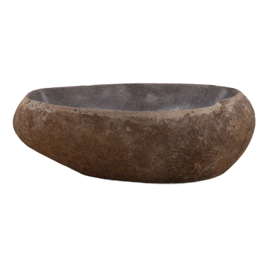 Bowl by Dovetail in stone with rugged mottled brown exterior plus smooth charcoal gray interior