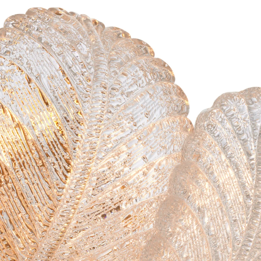 Suspension lamp by Eichholtz in textured glass with bubbled finish and antique brass structure, seven light amber glow