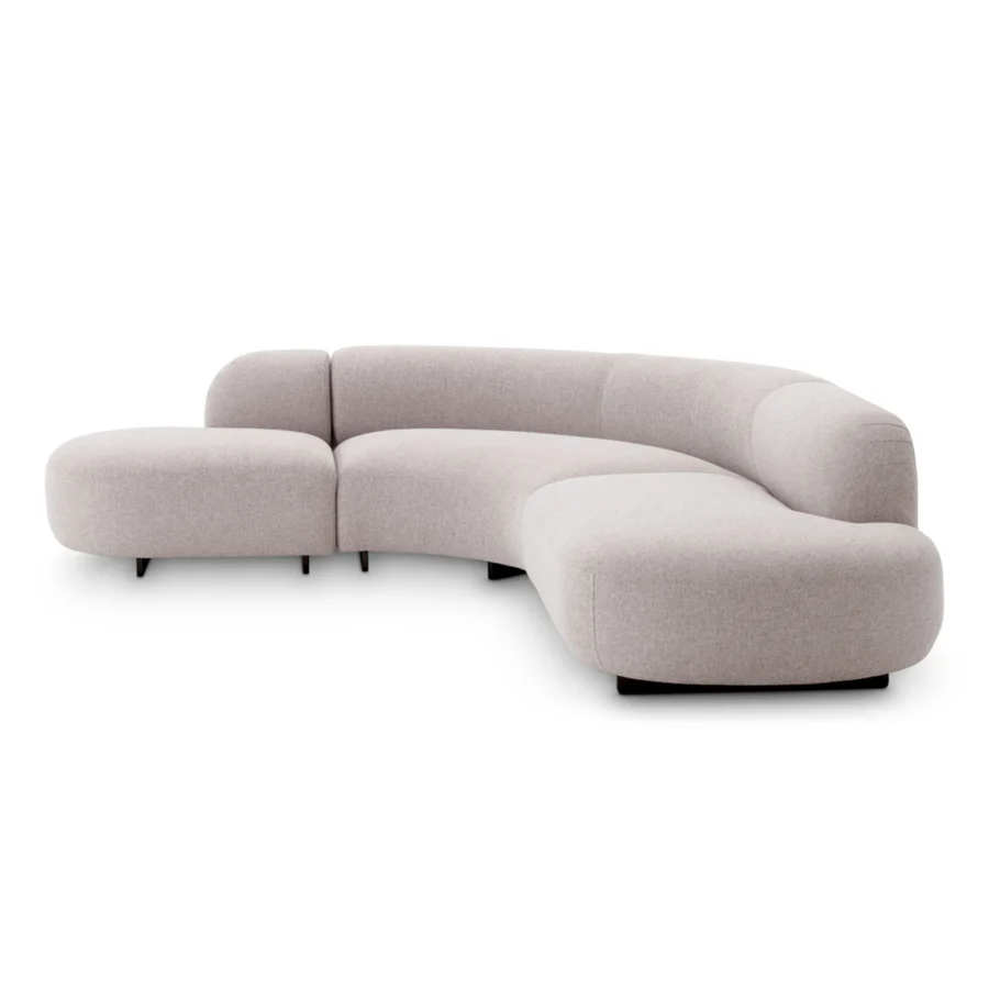 Sofa by Eichholtz in light beige Mauritius fabric upholstery with black powder-coated stainless steel legs