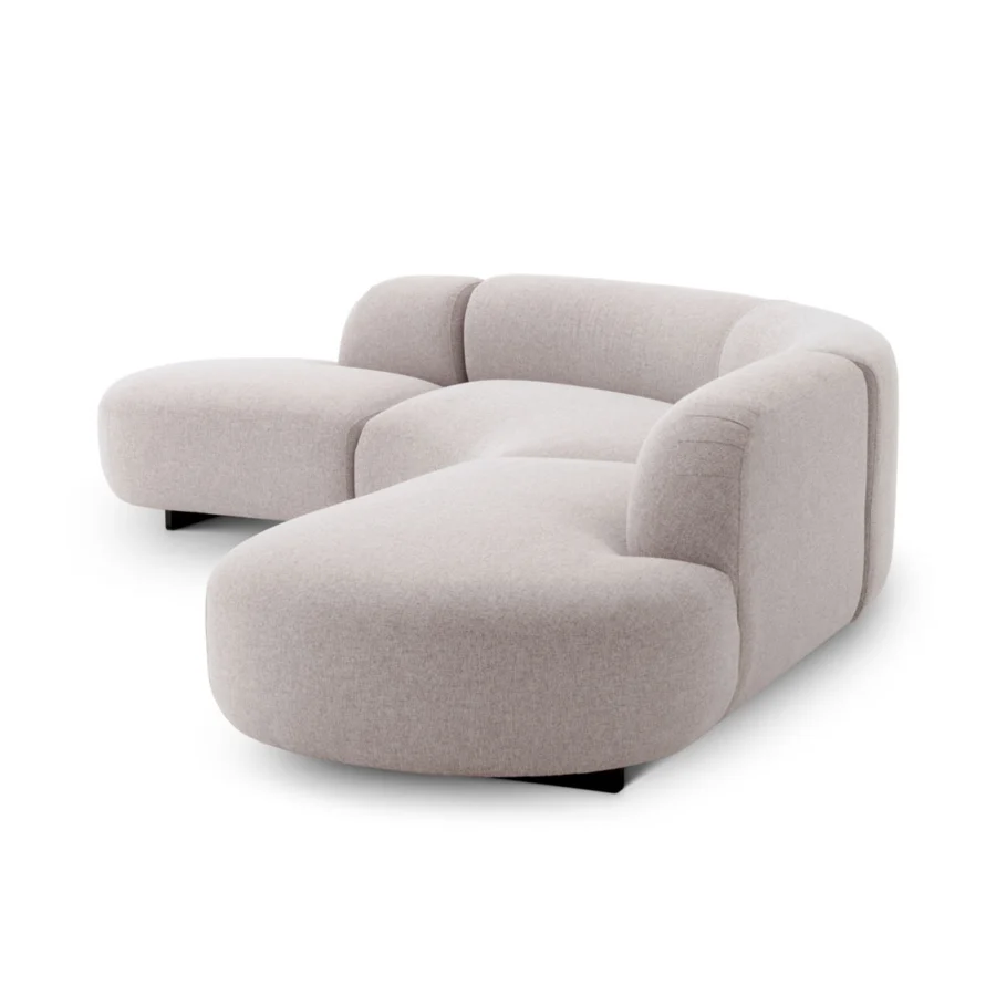 Sofa by Eichholtz Björn in light gray Mauritius fabric upholstery with black powder-coated stainless steel legs base