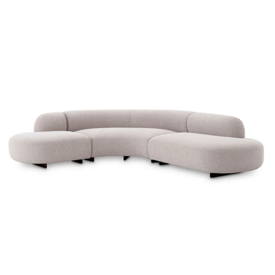 Sofa by Eichholtz Björn in light grayish-beige Mauritius fabric with black powder-coated stainless steel leg supports