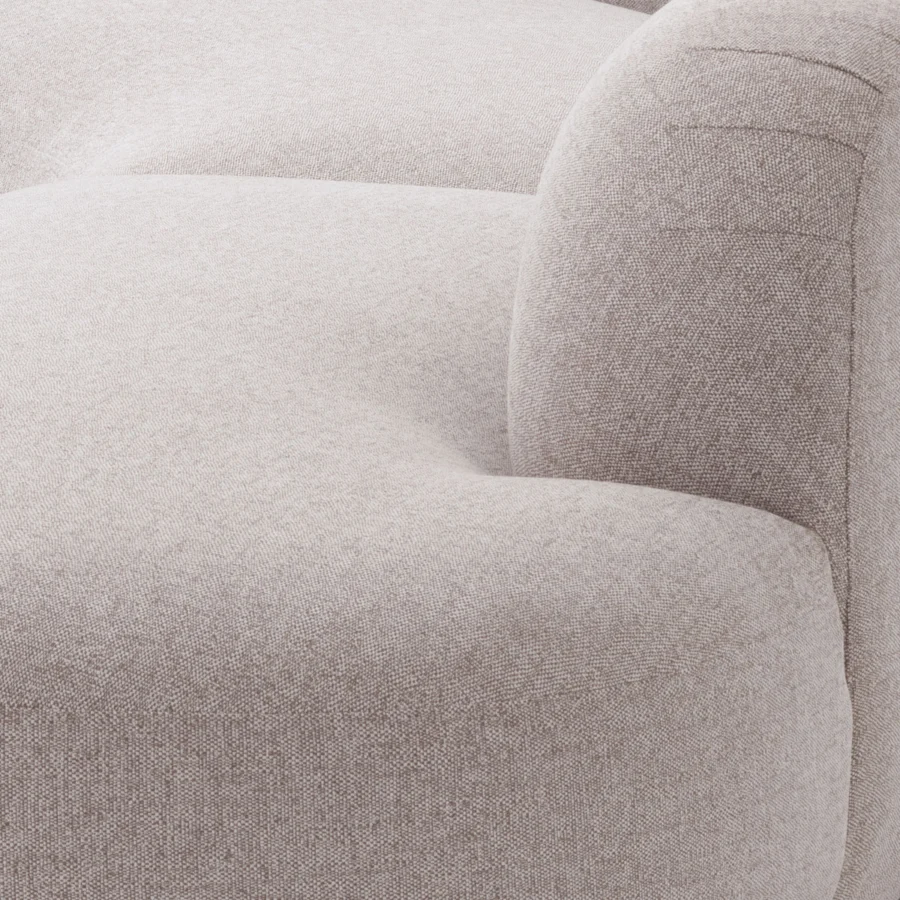 Sofa by Eichholtz Björn in heathered beige woven fabric, featuring curved low profile silhouette and black powder coated legs