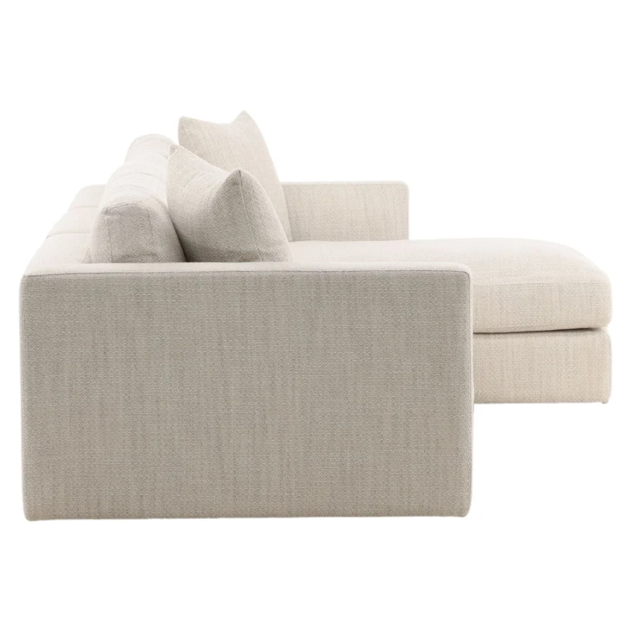 Chaise sectional by Dovetail Erica in light beige textured woven fabric with flat track arms