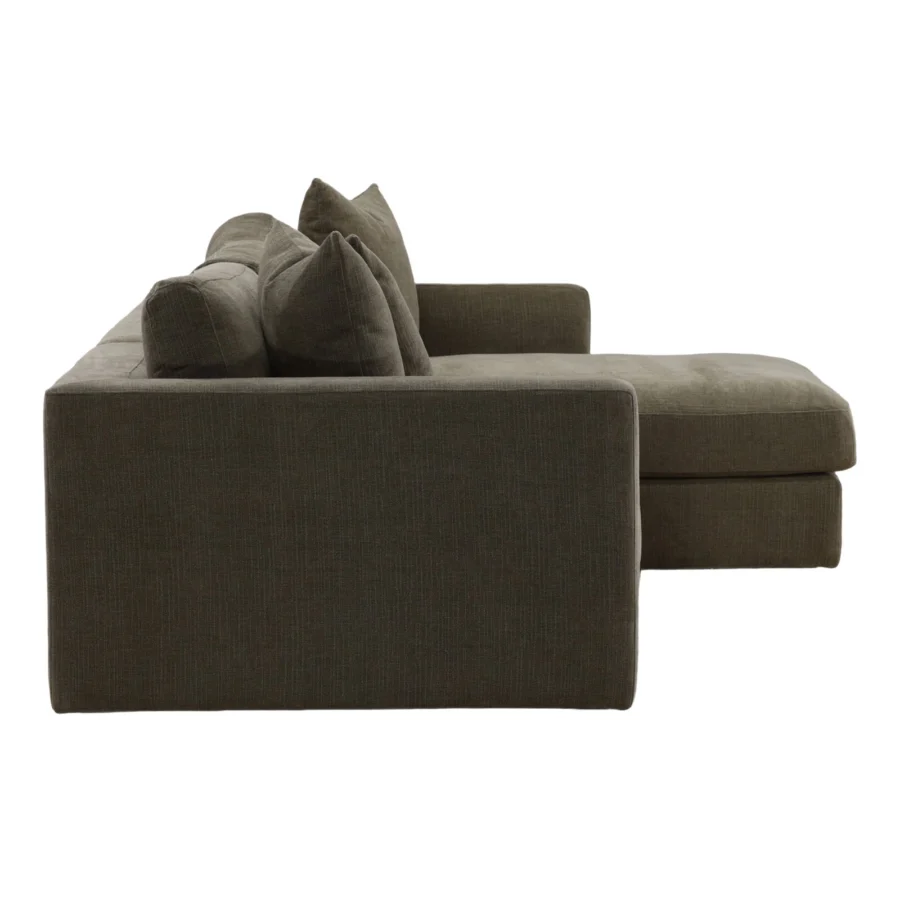 Chaise sectional by Dovetail Erica featuring a hardwood frame and woven textile upholstery in muted olive brown
