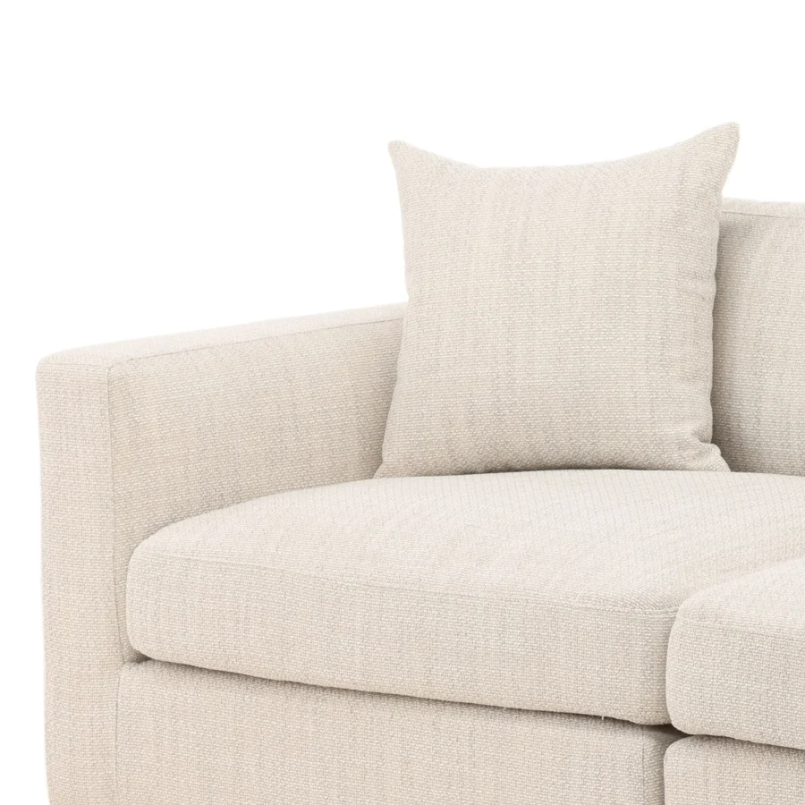 Sectional by Dovetail Erica in off-white textured woven upholstery with hardwood frame and matte finish, plus accent pillow
