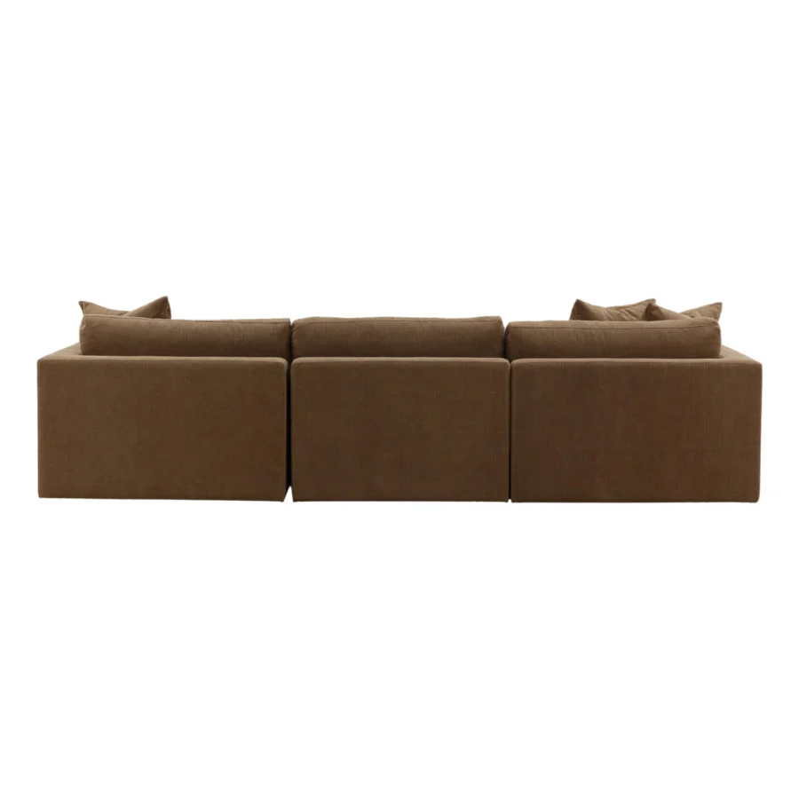 Sectional by Dovetail in medium brown textured fabric with a hardwood frame, matte finish, and geometric modular layout