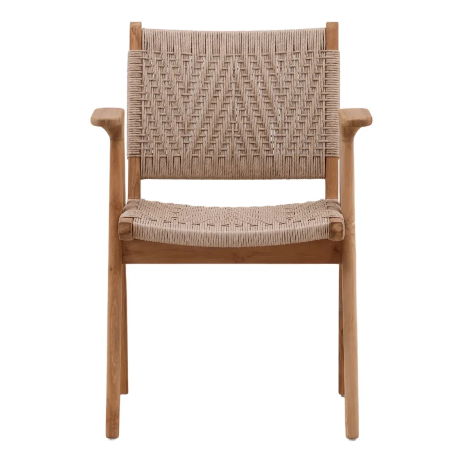 Armchair by Dovetail featuring a wood frame with matte natural finish and light beige woven cord upholstery