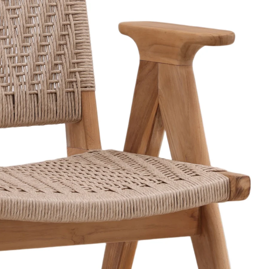Armchair by Dovetail Home featuring medium natural wood frame with matte finish, curved armrests, angled legs, woven cord seat and…