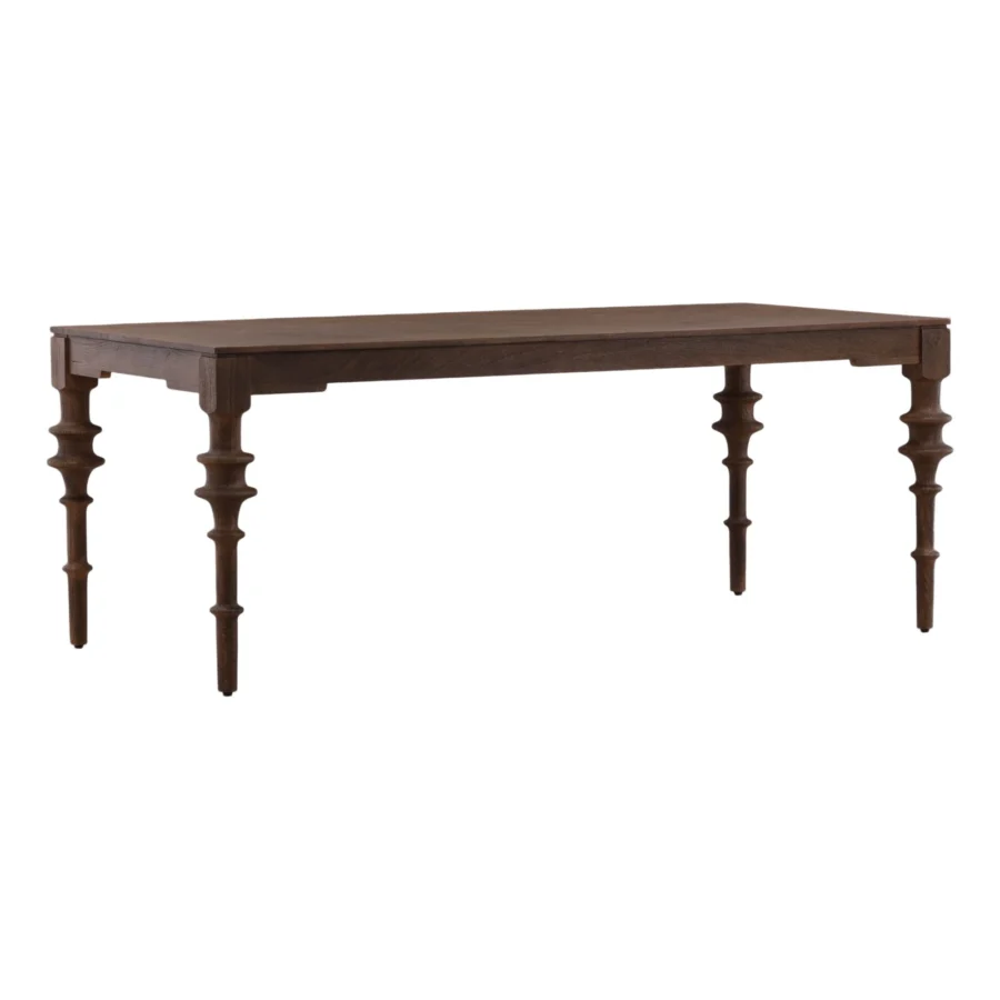 Table by Dovetail Savin in wood with dark brown matte finish, rectangular top and spindle turned legs