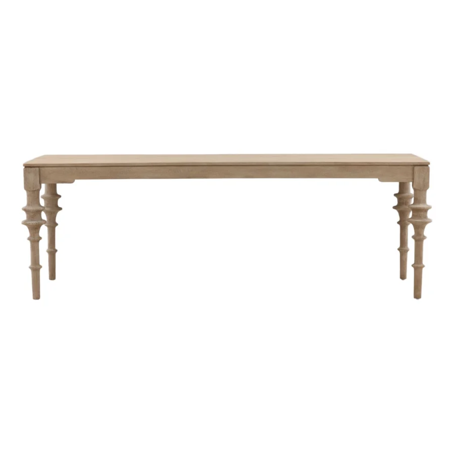 Console table by Dovetail in wood with matte natural grain finish, featuring baluster legs supporting a rectangular top